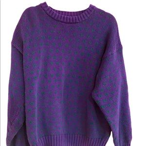 Vintage Eddie Bauer Large Navy Aqua Knit Cotton Pullover High Neck Sweater